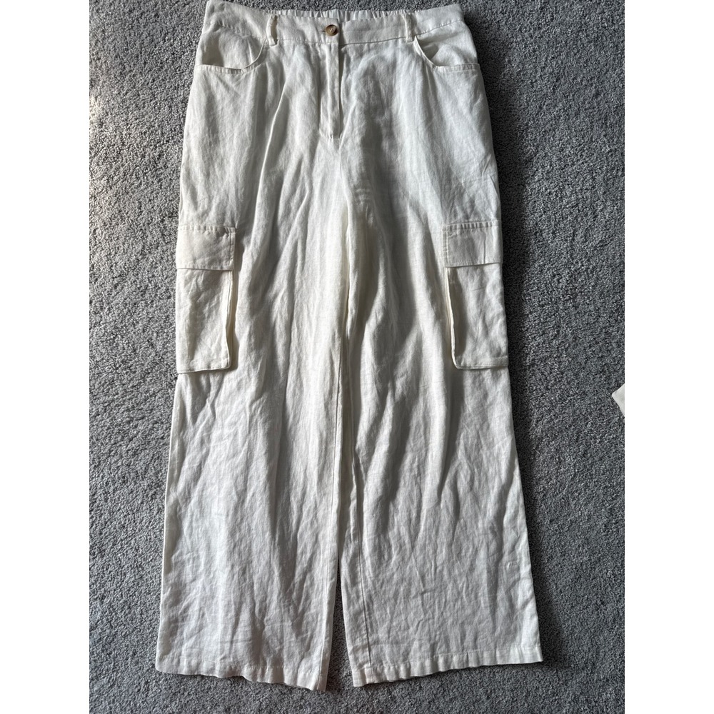 Sincerely Jules Womens‎ White Linen Blend Wide Leg Cargo Pants High Rise Medium